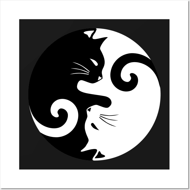 Ying Yang Cats - Black and white Wall Art by MellowGroove